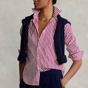 Ralph Lauren Classic Fit Striped Cotton Shirt, Size 4, NWT, Pink/White!
